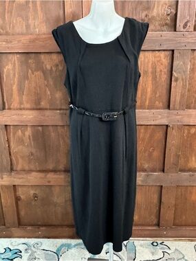 Classic Black Midi Dress with Slim Belt